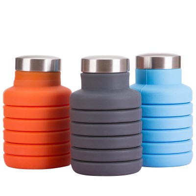 Lai Crystal Wholesale 500ml Collapsible Silicone Water Bottle with Stainless Steel Lid