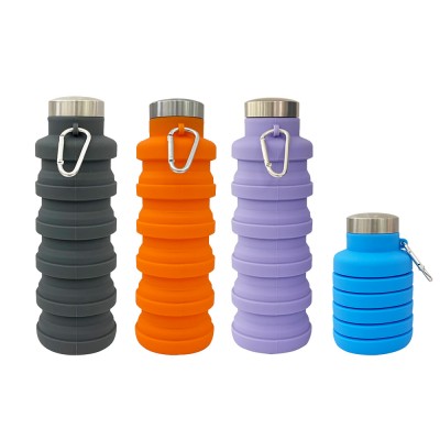 Unbreakable convenient to carry collapsible silicone water bottle with carabiner in medium size 500ml